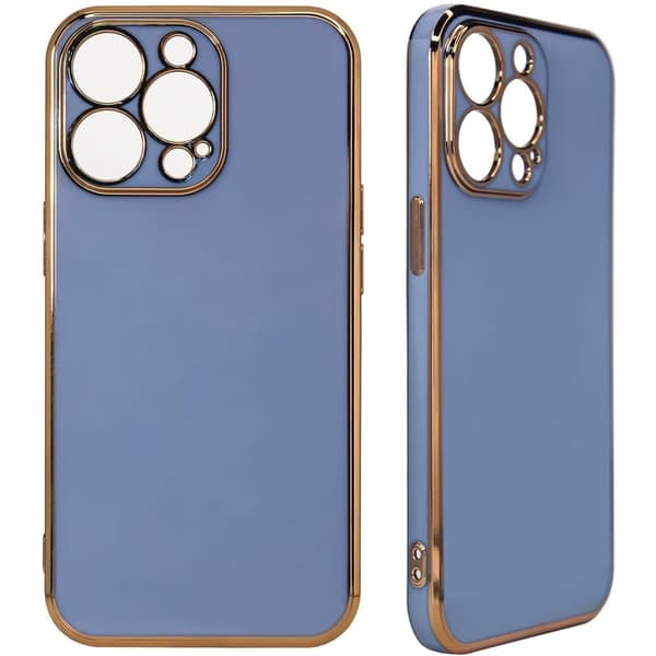Lighting Color Case-deksel til iPhone 13 Pro, gel-skall med gullfarget ramme, blå