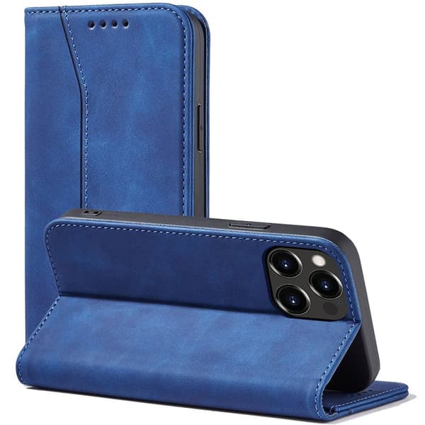 Magnet Fancy Case iPhone 14 deksel med klaff lommebokholder, blå