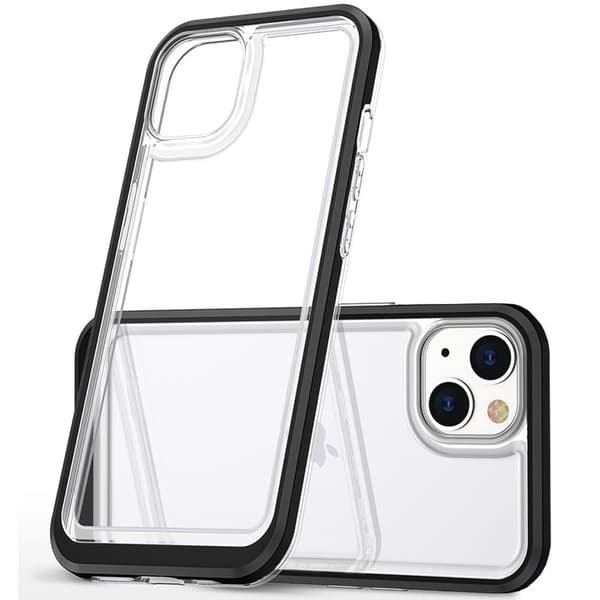 Gjennomsiktig 3-i-1 iPhone 14-deksel, silikonskall og ramme, svart