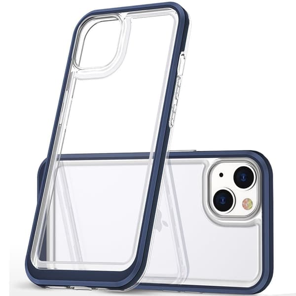 Gjennomsiktig 3-i-1 iPhone 14-deksel, silikonskall med ramme, blå