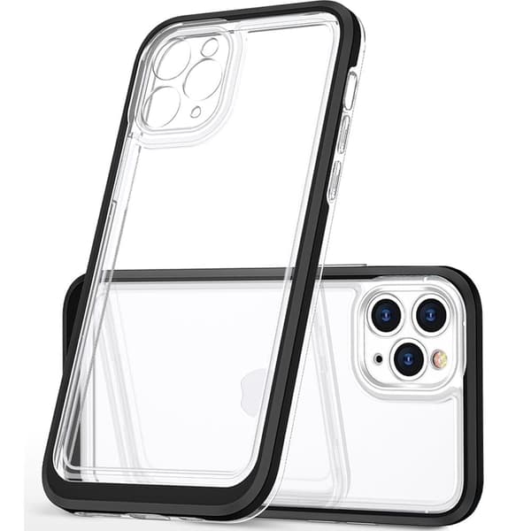 Gjennomsiktig 3-i-1 iPhone 14 Pro Max-deksel, silikonskall med ramme, svart