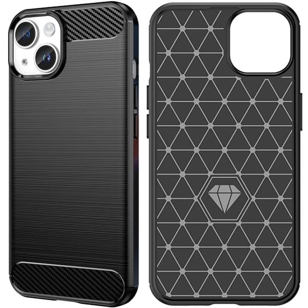 Carbon Case for iPhone 14 Plus, fleksibelt gel bakdeksel, svart