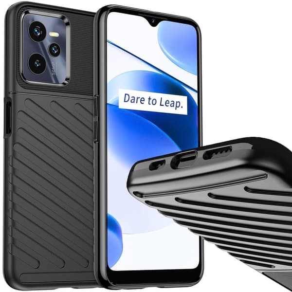 Thunder Case Realme C35 Silikon pansret deksel, svart
