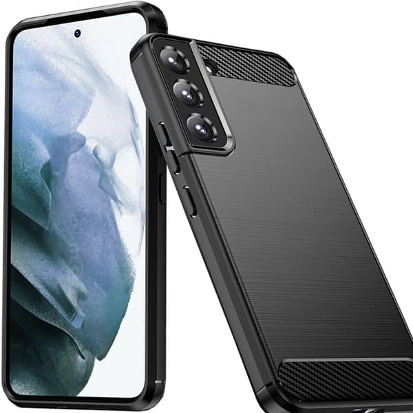 Carbon deksel til Samsung Galaxy S23+ telefon, fleksibelt silikon karbon deksel, svart