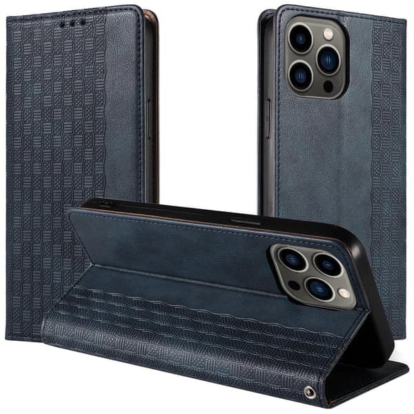 Magnetisk stroppdeksel til Samsung Galaxy S23 Ultra flip lommebok, blå snor
