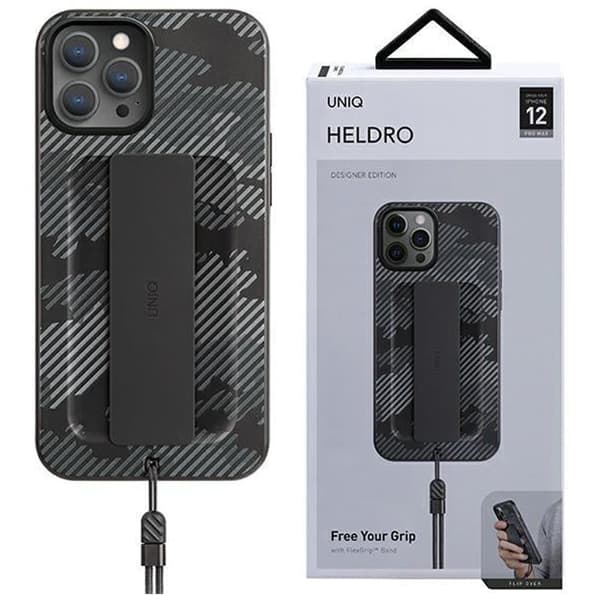 Uniq Heldro beskyttelsesdeksel iPhone 12 / iPhone 12 Pro svart camo/kull camo Antimikrobiell