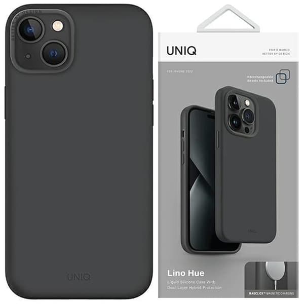 Uniq Lino Hue deksel til iPhone 14 Plus Magclick Ladeenhet - grå