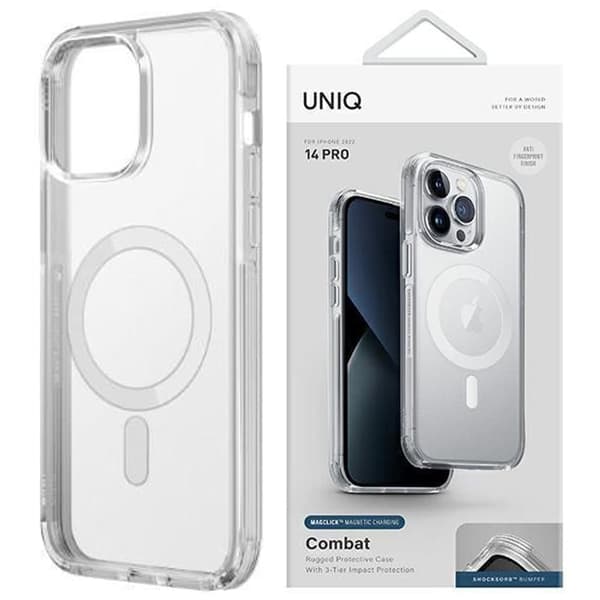 UNIQ-deksel Combat iPhone 14 Pro 6.1 Magclick Lading gjennomsiktig/due sateng klar