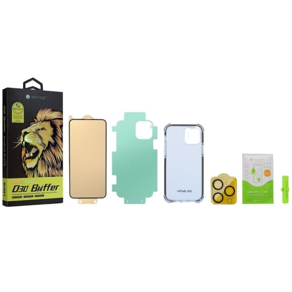 Bestsuit 6-i-1 sett for iPhone 13 mini-deksel / flexi herdet glass / bakfilm / kameraglass / kluter / applikator (D30 buffer)