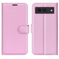 Miniatyrbild 1 av 6: Google Pixel 8A Litchi Läder Fodral Ljus Rosa
