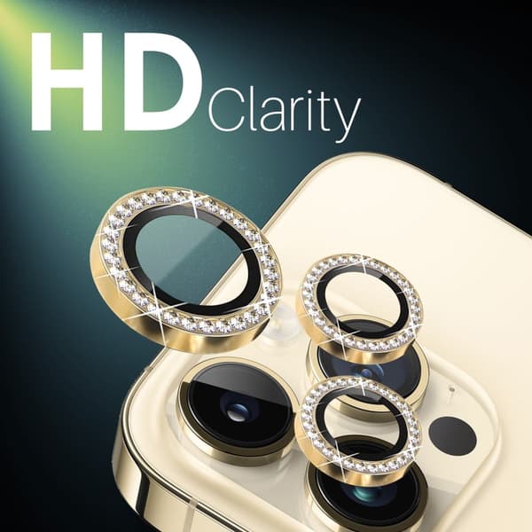 NORTHJO iPhone 15 Pro/Pro Max/14 Pro/Pro Max Linsskydd Strass 2-PACK Guld