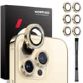 Miniatyrbild 1 av 5: NORTHJO iPhone 15 Pro/Pro Max/14 Pro/Pro Max Linsskydd Strass 2-PACK Guld