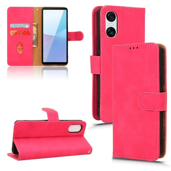 Sony Xperia 10 VI Fodral Skin Touch Läder Fodral Rosa