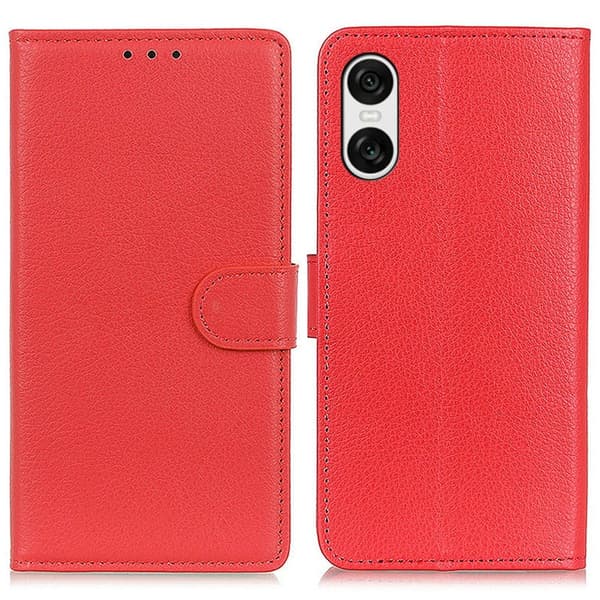 Sony Xperia 10 VI Litchi Läder Fodral Röd