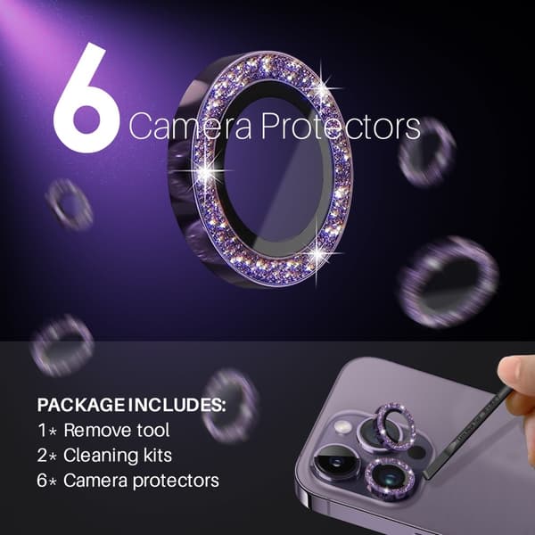 NORTHJO iPhone 15 Pro/Pro Max/14 Pro/Pro Max Linssskydd 2-PACK Glitter Lila