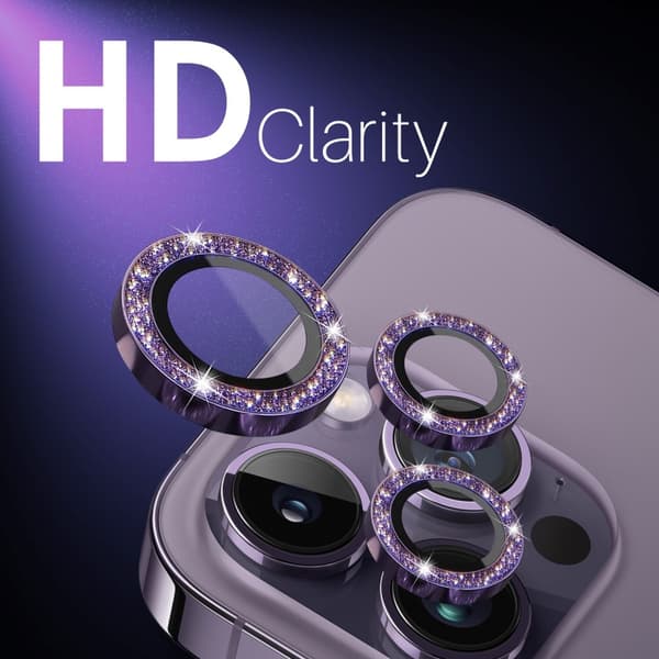 NORTHJO iPhone 15 Pro/Pro Max/14 Pro/Pro Max Linssskydd 2-PACK Glitter Lila