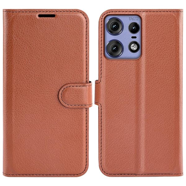 Motorola Edge 50 Pro 5G Litchi Läder Fodral Brun