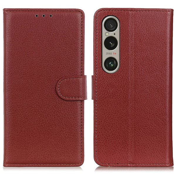 Sony Xperia 1 VI Litchi Läder Fodral Brun