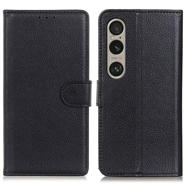 Sony Xperia 1 VI Litchi Läder Fodral Svart