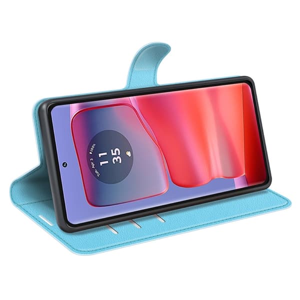 Motorola Edge 50 Pro 5G Litchi Läder Fodral Ljus Blå