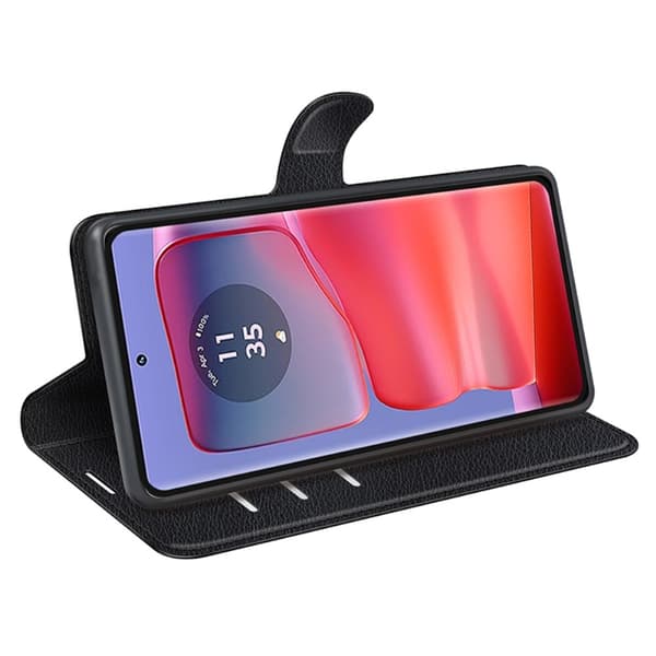 Motorola Edge 50 Pro 5G Litchi Läder Fodral Svart