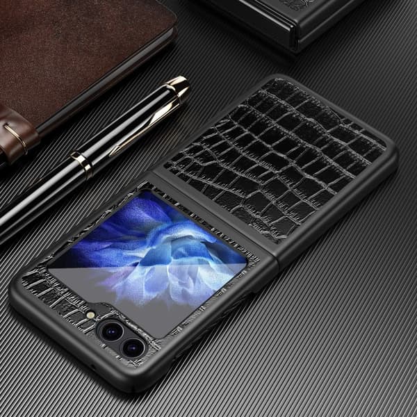 Galaxy Z Flip 6 Skal Krokodil Textur Läder Blå