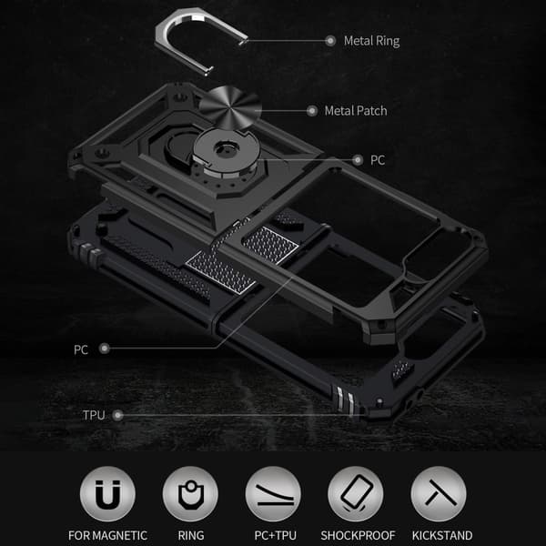 SKALO Samsung Z Flip6 Armor Hybridi metallirengas kuori - Musta