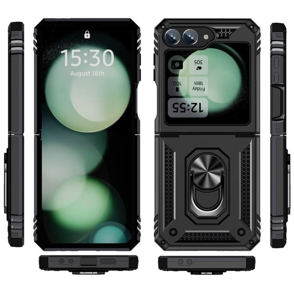 SKALO Samsung Z Flip6 Armor Hybridi metallirengas kuori - Musta