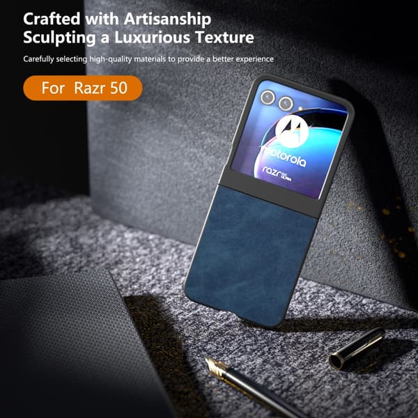 SKALO Motorola Razr 50 5G ABEEL PU læder Fold Cover - Blå