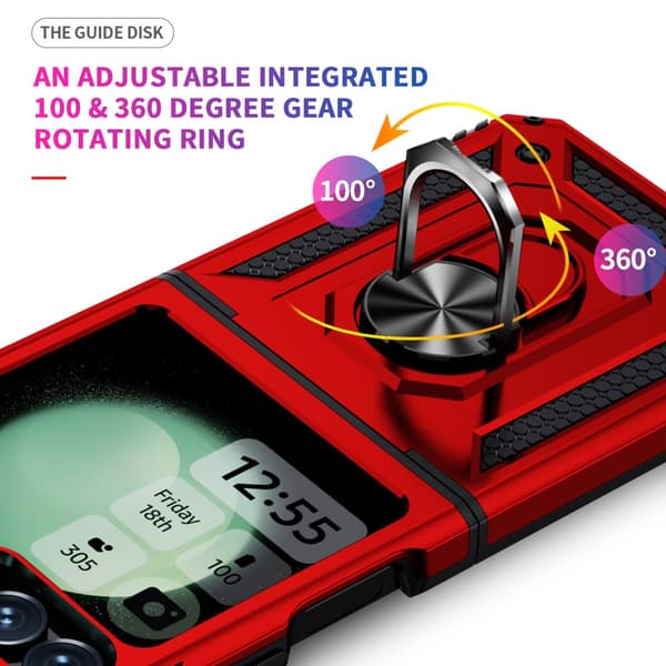 SKALO Samsung Z Flip6 Armor Hybrid Metallring skal - Röd