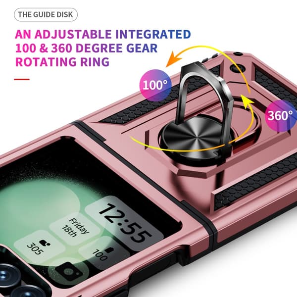 SKALO Samsung Z Flip6 Armor Hybridi metallirengas kuori - Ruusukulta