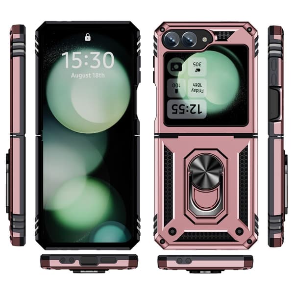 SKALO Samsung Z Flip6 Armor Hybridi metallirengas kuori - Ruusukulta