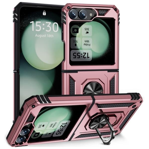 SKALO Samsung Z Flip6 Armor Hybridi metallirengas kuori - Ruusukulta