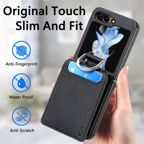 SKALO Samsung Z Flip6 PU-nahkainen Suojakuori Lompakolla - Musta