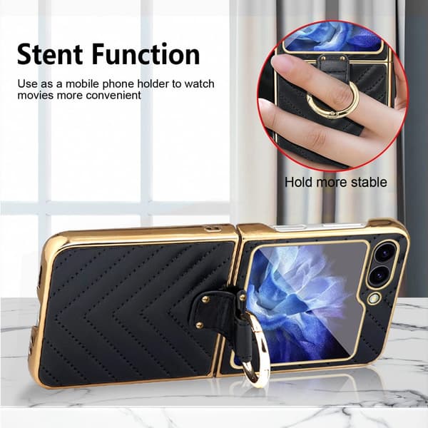 Samsung Z Flip6 SKALO Gold Edge Ring Cover Sort