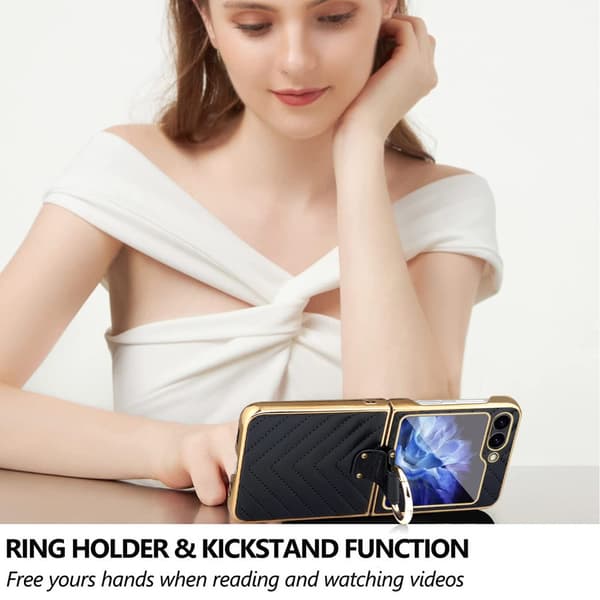 Samsung Z Flip6 SKALO Gold Edge Ring Cover Sort