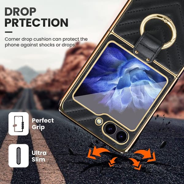 Samsung Z Flip6 SKALO Gold Edge Ring Cover Sort