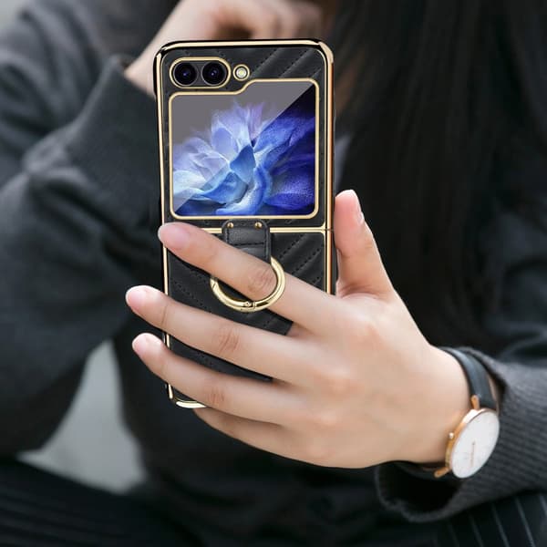 Samsung Z Flip6 SKALO Gold Edge Ring Cover Sort