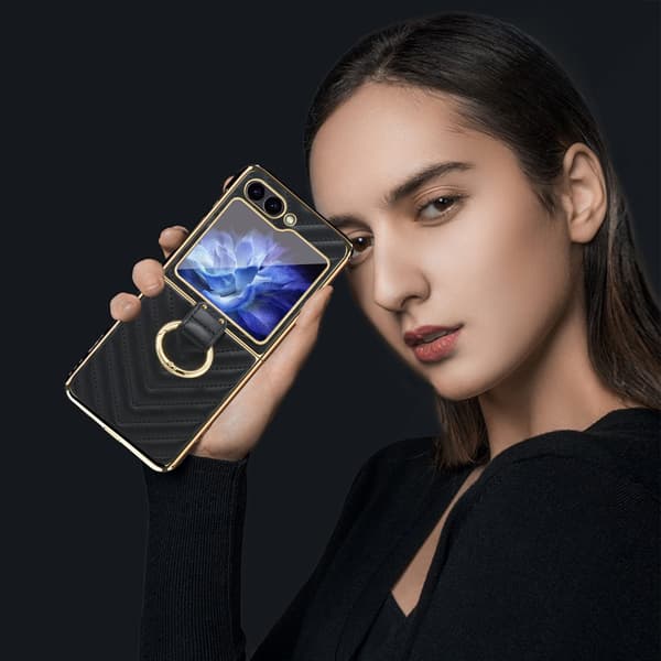 Samsung Z Flip6 SKALO Gold Edge Ring Cover Sort