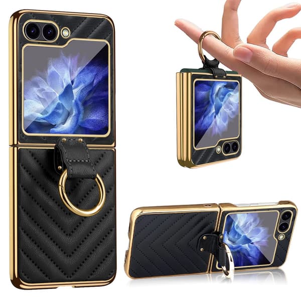 Samsung Z Flip6 SKALO Gold Edge Ring Cover Sort