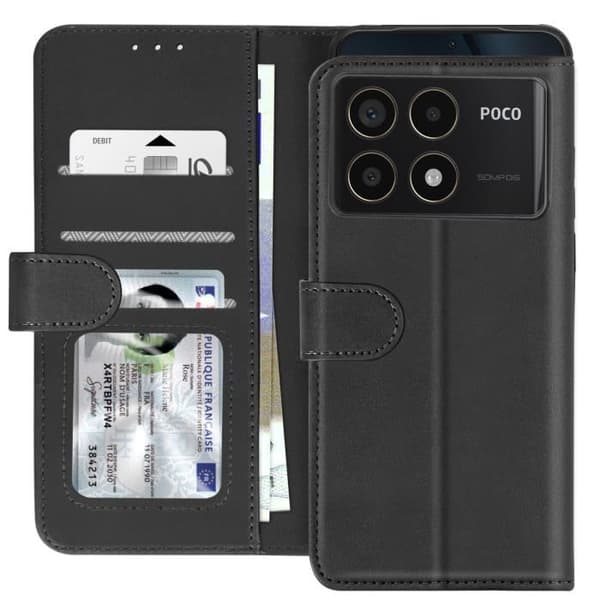 Fodral till Xiaomi Poco F6 Pro Flip plånboksställ Vintage Style Svart