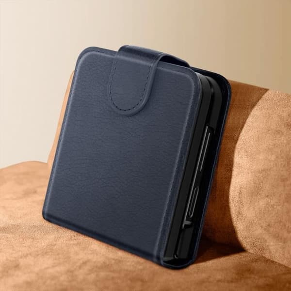Fodral till Samsung Z Flip 6 - AVIZAR - Chesterfield - Veganskt läder - Magnetisk stängning - Midnattsblå