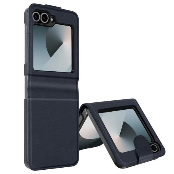 Fodral till Samsung Z Flip 6 - AVIZAR - Chesterfield - Veganskt läder - Magnetisk stängning - Midnattsblå