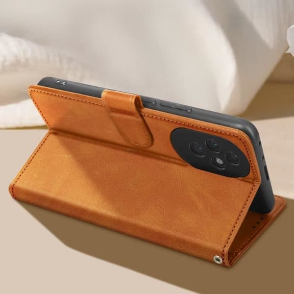 Fodral för Honor 200 Pro - AVIZAR - Handledsrem Flip Wallet Support - Brun - Halvstyv - Syntet