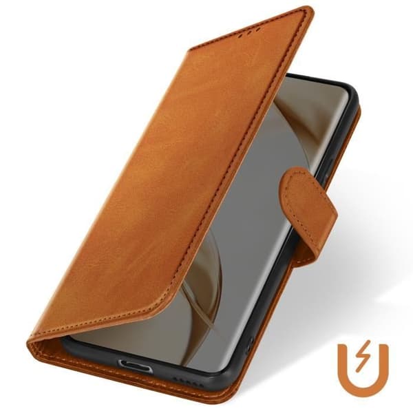 Fodral för Honor 200 Pro - AVIZAR - Handledsrem Flip Wallet Support - Brun - Halvstyv - Syntet
