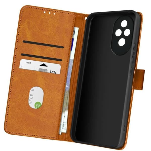 Fodral för Honor 200 Pro - AVIZAR - Handledsrem Flip Wallet Support - Brun - Halvstyv - Syntet