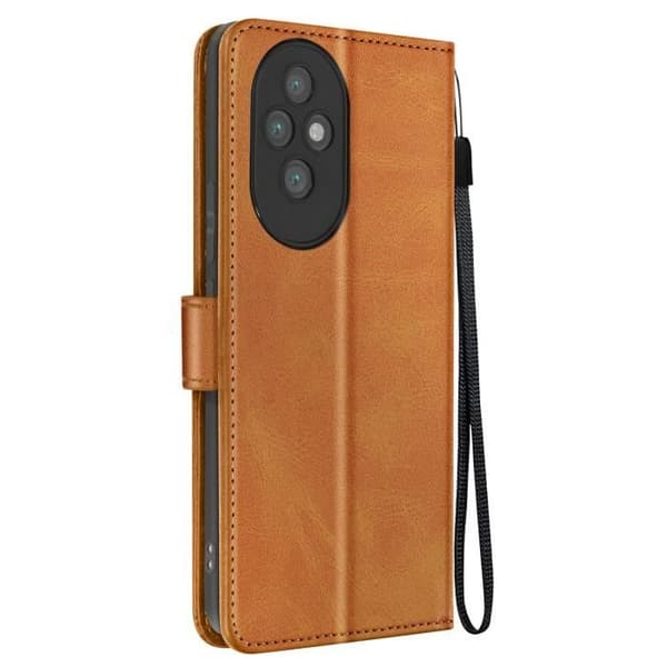 Fodral för Honor 200 Pro - AVIZAR - Handledsrem Flip Wallet Support - Brun - Halvstyv - Syntet