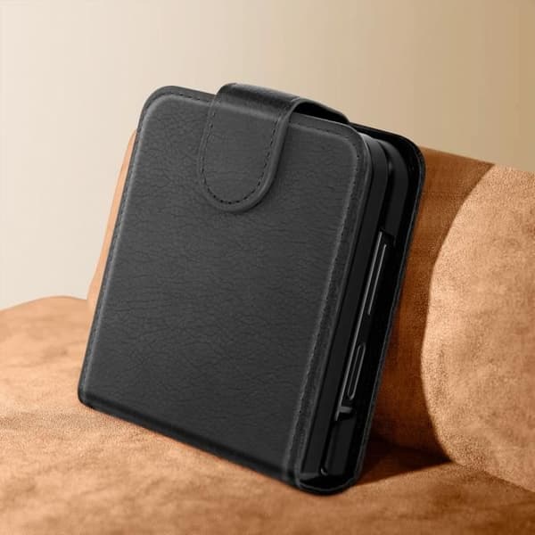 Fodral till Samsung Z Flip 6 - AVIZAR - Chesterfield - Veganskt läder - Magnetisk stängning - Svart