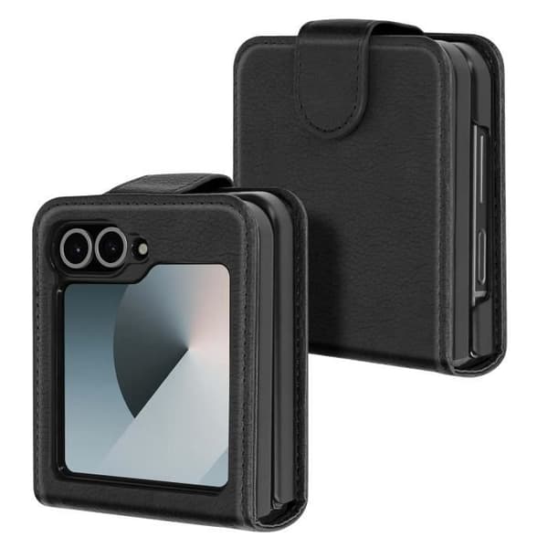 Fodral till Samsung Z Flip 6 - AVIZAR - Chesterfield - Veganskt läder - Magnetisk stängning - Svart