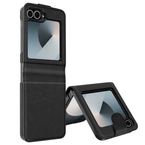 Fodral till Samsung Z Flip 6 - AVIZAR - Chesterfield - Veganskt läder - Magnetisk stängning - Svart
